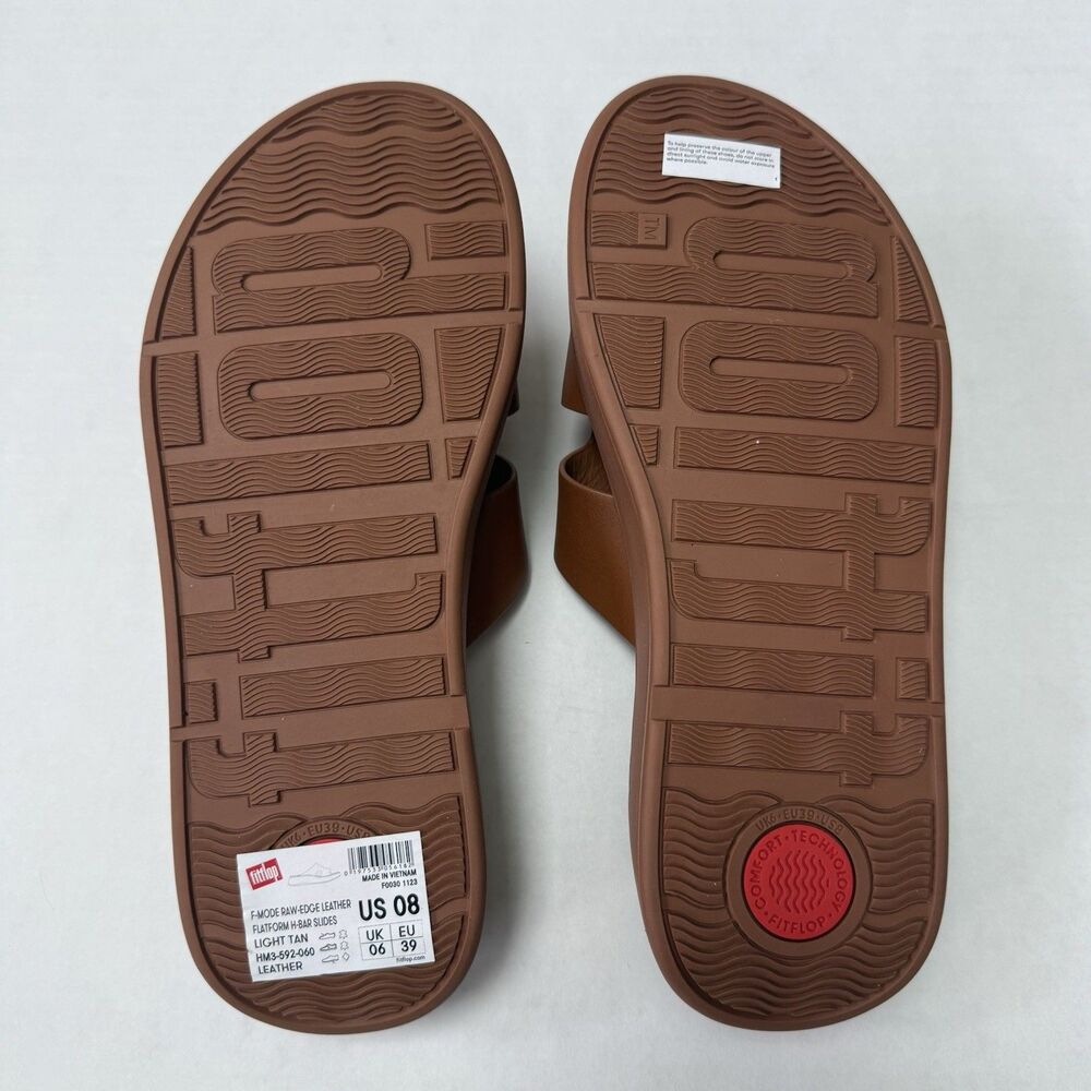 FitFlop Women's Leather Sandals Size 8 Light Tan Slip On Platform Comfort - Picture 12 of 12